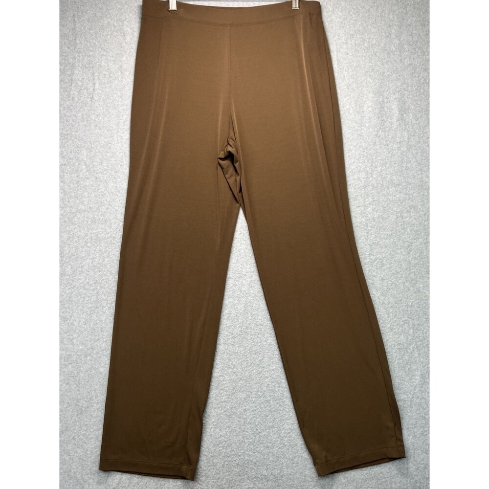 Susan Graver Essentials Liquid Knit Pants Large Brown Pull On Straight Leg